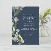 Blaue Eukalyptus Rustikale Hochzeit Einladung (Stehend Vorderseite)