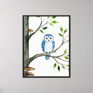 Blaue Eule auf einem Baumzweig Leinwanddruck