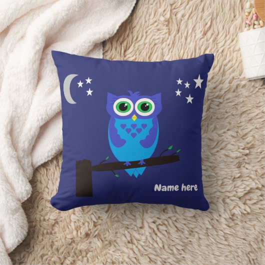 Blaue Eule auf einem blauen Kissen (Decke)