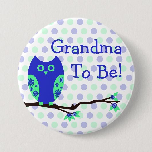 Blaue Eule "Großmutter, zum Babyparty-Knopf zu Button (Vorderseite)