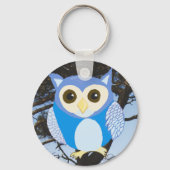 Blaue Eule in einem Baum Schlüsselanhänger (Vorderseite)