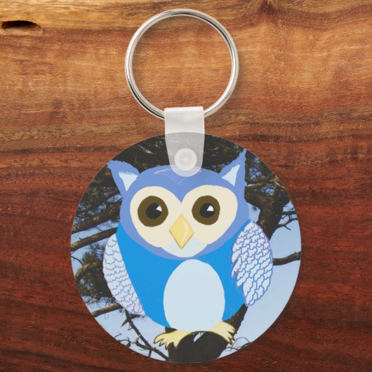 Blaue Eule in einem Baum Schlüsselanhänger (Vorderseite)