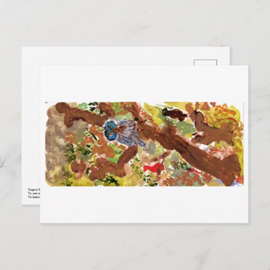 Blaue Eule in einer Baumpostkarte Postkarte (Vorne/Hinten)