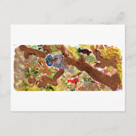 Blaue Eule in einer Baumpostkarte Postkarte