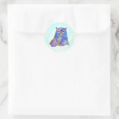 Blaue Eule Runder Aufkleber (Tasche)