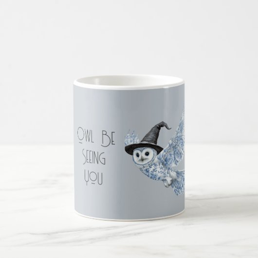 Blaue Eule sieht dich Halloween Kaffeetasse (Mittel)