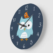 Blaue Eule und Niedlicher Orangenvogel Große Wanduhr (Winkel)