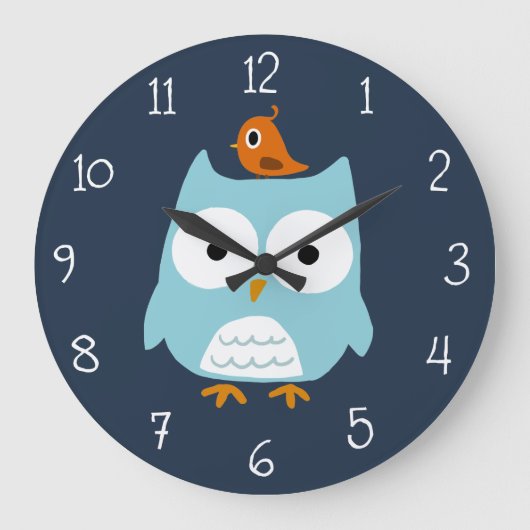 Blaue Eule und Niedlicher Orangenvogel Große Wanduhr (Vorderseite)