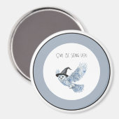 Blaue Eule wird dich sehen Schwarz Weiß Halloween Magnet (Vorderseite/Rückseite)