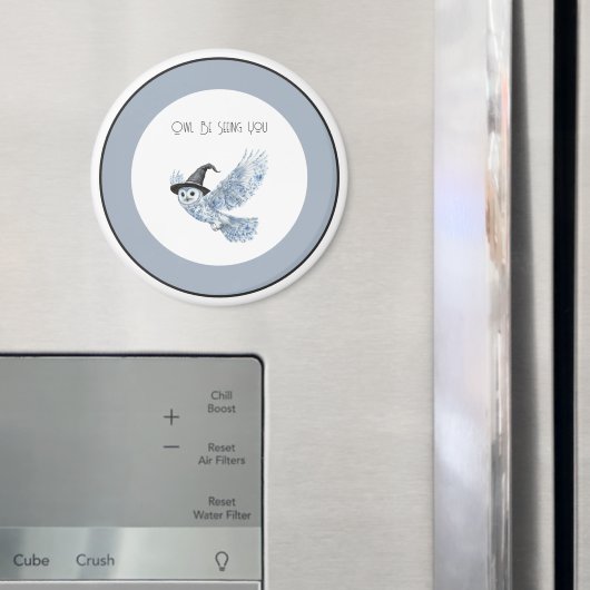 Blaue Eule wird dich sehen Schwarz Weiß Halloween Magnet (In Situ (Kühlschrank))