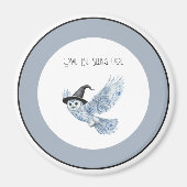 Blaue Eule wird dich sehen Schwarz Weiß Halloween Magnet (Vorne)