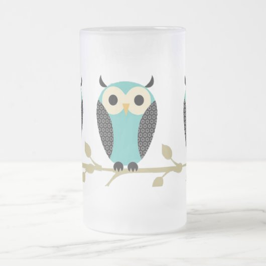 Blaue Eulen auf Glied Mattglas Bierglas (Mittel)