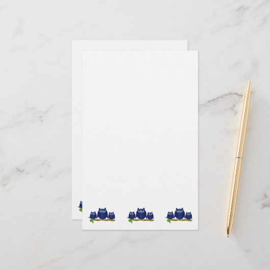 Blaue Eulen Design Briefpapier (Vorderseite/Rückseite Beispiel)