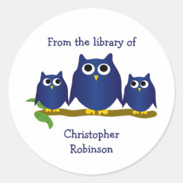 Blaue Eulen Design-Exlibris Runder Aufkleber