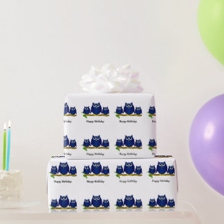 Blaue Eulen Design Geburtstagsgeschenk Geschenkpapier