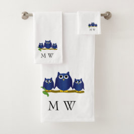 Blaue Eulen Design Monogramm Badhandtuch Set