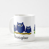 Blaue Eulen Design personalisiert Kaffeetasse (Vorderseite Links)