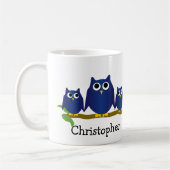 Blaue Eulen Design personalisiert Kaffeetasse (Links)