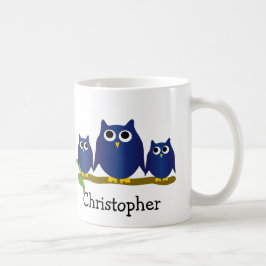 Blaue Eulen Design personalisiert Kaffeetasse