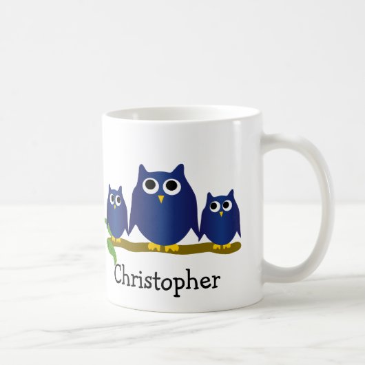 Blaue Eulen Design personalisiert Kaffeetasse (Rechts)