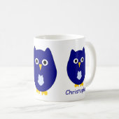 Blaue Eulen-Design personalisiert Kaffeetasse (VorderseiteRechts)