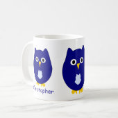 Blaue Eulen-Design personalisiert Kaffeetasse (Vorderseite Links)