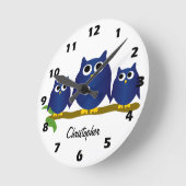 Blaue Eulen Design Personalisiert Runde Wanduhr (Winkel)
