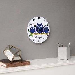 Blaue Eulen Design Personalisiert Runde Wanduhr