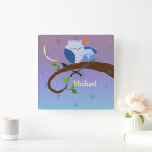 Blaue Eulen-personalisierte Wand-Uhr Quadratische Wanduhr (Zuhause)