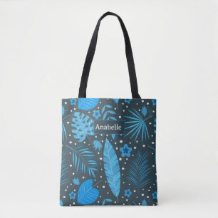 Blaue exotische tropische Blätter und Blumen indiv Tasche