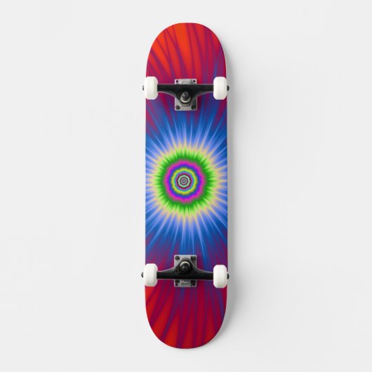 Blaue Explosion auf der Skateboard auf Rot (Vorderseite)