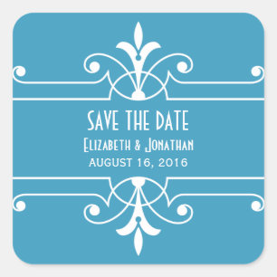 Blaue Extravagante Zierhaftkleber Save the Date Quadratischer Aufkleber