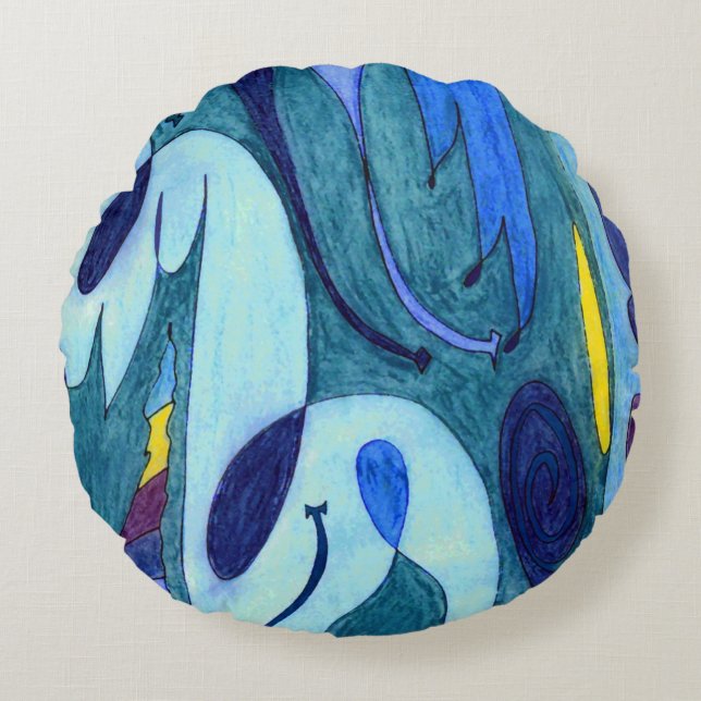 Blaue Fahnen Rundes Kissen (Vorderseite)