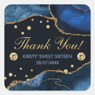 Blaue & falsche Gold Glitter-Achat Süße 16 Quadratischer Aufkleber