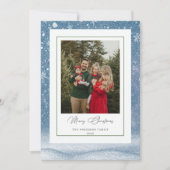 Blaue Familienfoto-Weihnachtskarte Feiertagskarte (Vorderseite)