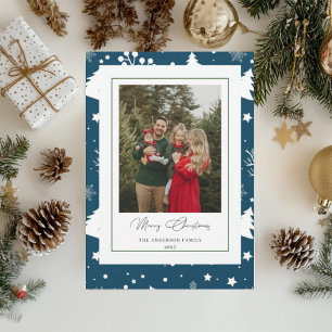 Blaue Familienfoto-Weihnachtskarte Feiertagskarte