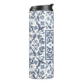 Blaue Fancy Blumen Grafik Muster Thermosbecher (Nach links gedreht)