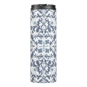 Blaue Fancy Blumen Grafik Muster Thermosbecher (Rückseite)