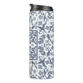 Blaue Fancy Blumen Grafik Muster Thermosbecher (Nach rechts gedreht)