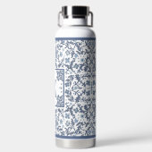 Blaue Fancy Blumenmuster Personalisiert Trinkflasche (Rückseite)