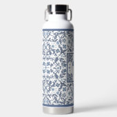 Blaue Fancy Blumenmuster Personalisiert Trinkflasche (Vorderseite)