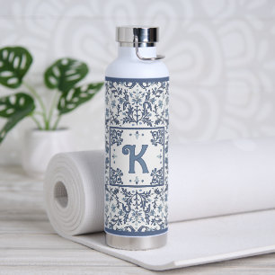 Blaue Fancy Blumenmuster Personalisiert Trinkflasche