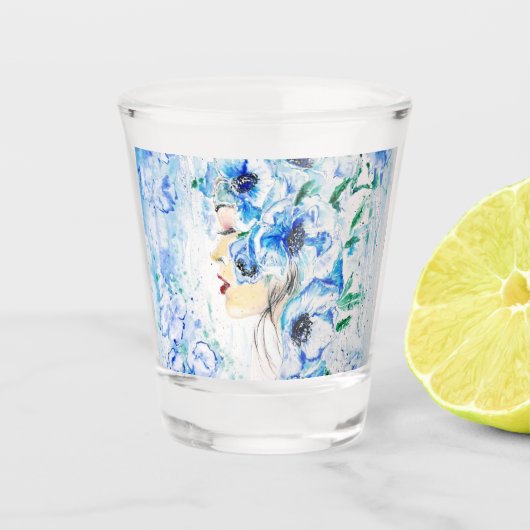 Blaue Fantasie - Wasserfarbe Schnapsglas (Vorderseite)