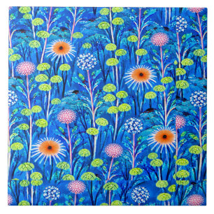 Blaue Fantasie-Wiesenblumen Fliese