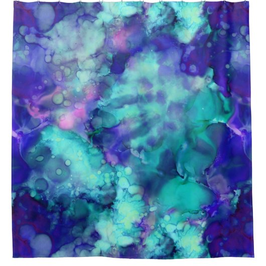Blaue Fantasy Aquarellfarben: Duschvorhang (Vorderseite)