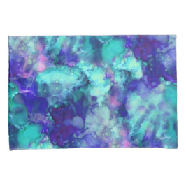 Blaue Fantasy Aquarellfarben: Kissenbezug