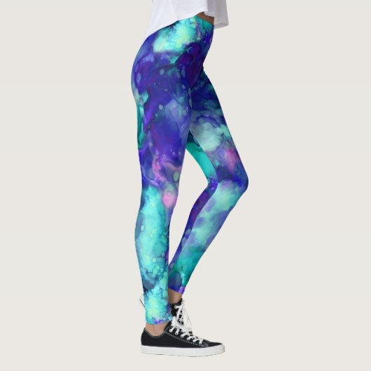 Blaue Fantasy Aquarellfarben: Leggings (Rechts)