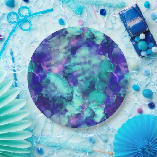 Blaue Fantasy Aquarellfarben: Pappteller (Party)