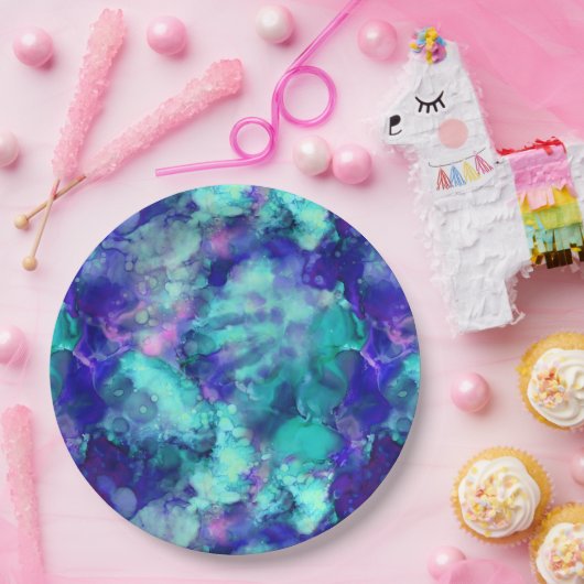 Blaue Fantasy Aquarellfarben: Pappteller (Party)