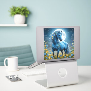 Blaue Fantasy Magical Horse Moon Blume, Aufkleber